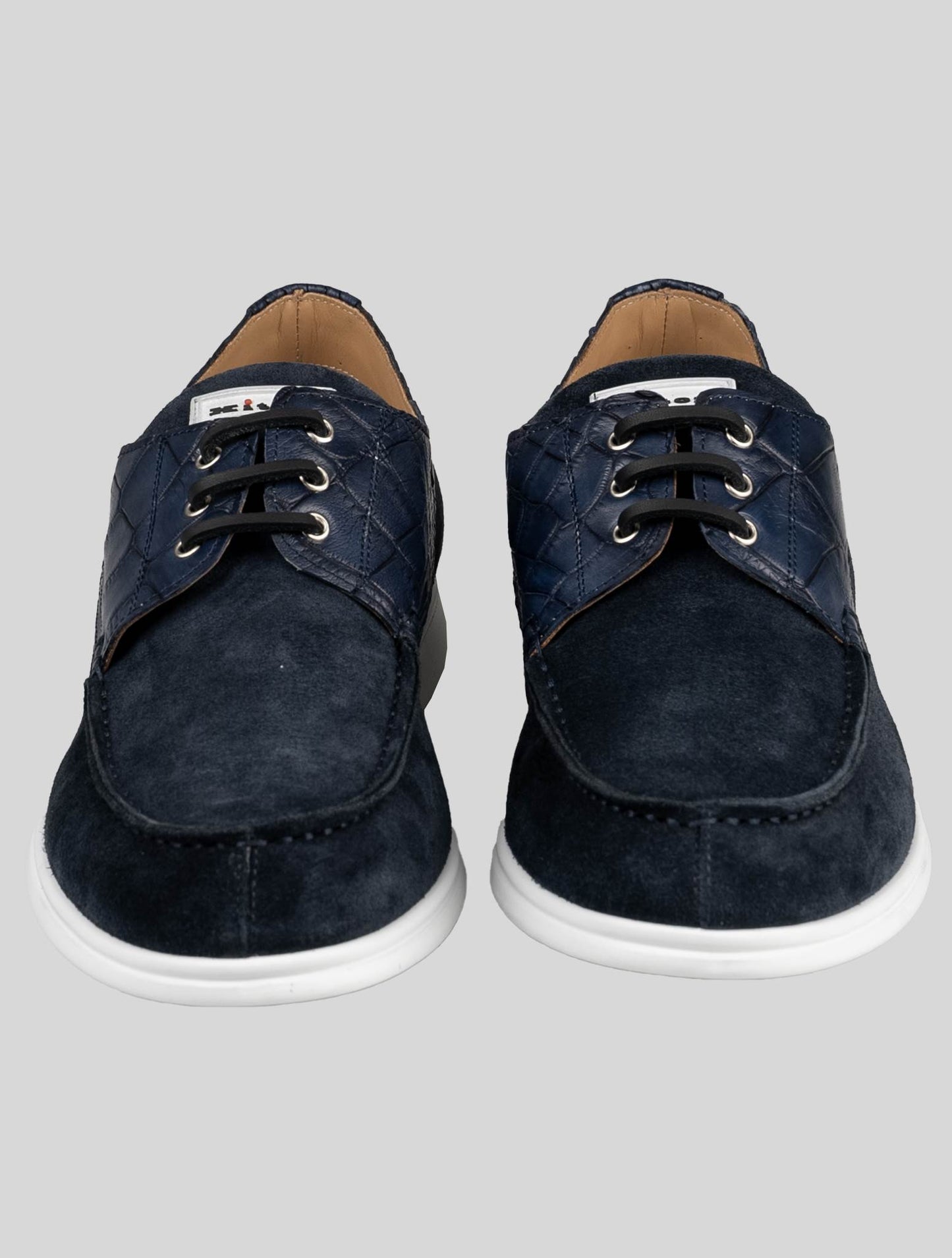 Kiton Blue Leather Suede Leather Crocodie Sneakers Shoes