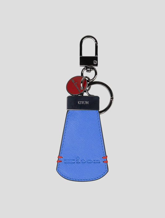 Kiton Light Blue Leather Keychain