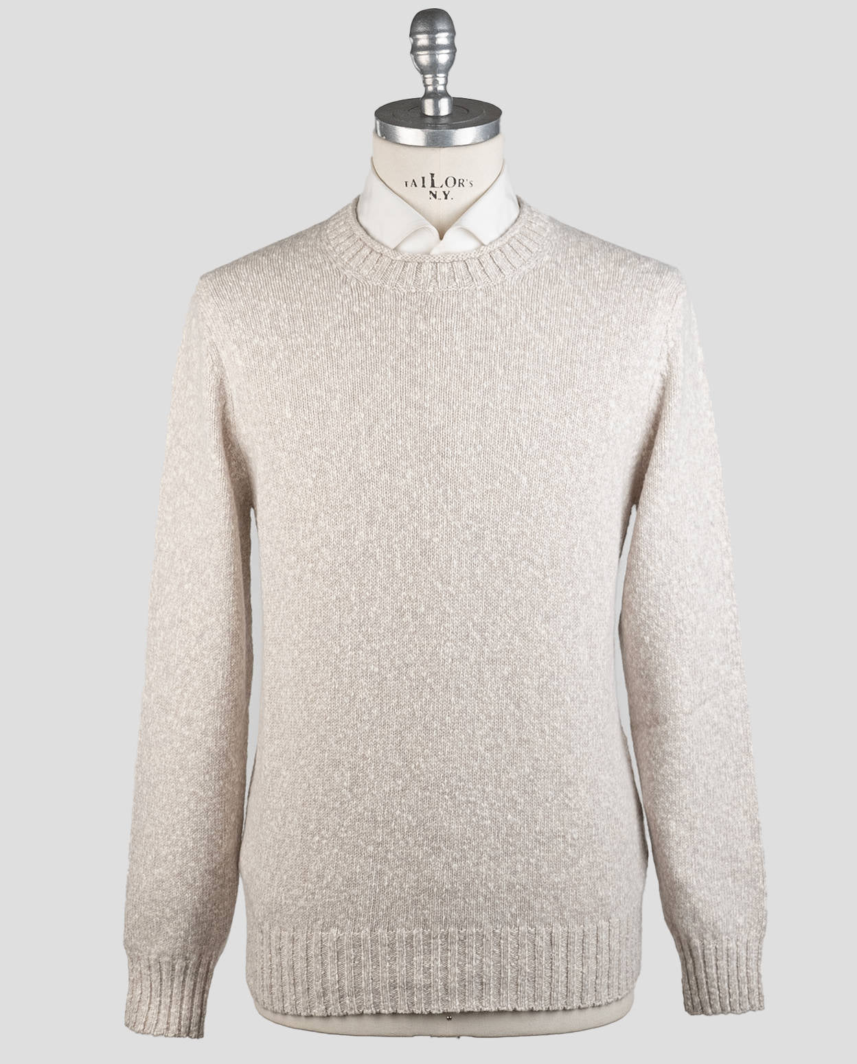 Brunello Cucinelli Pull en cachemire en laine d'agneau beige ras du cou