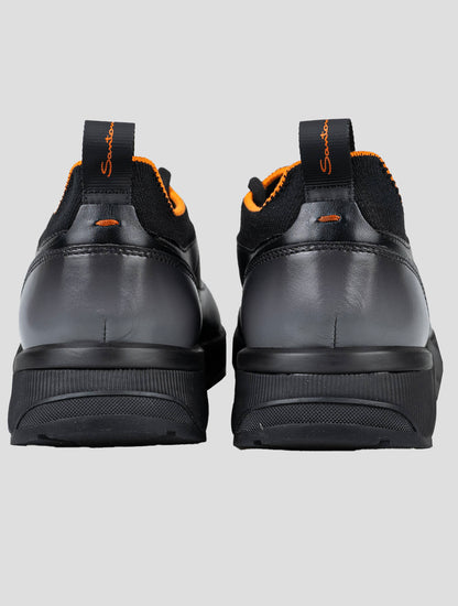 Santoni Black Leather Sneakers