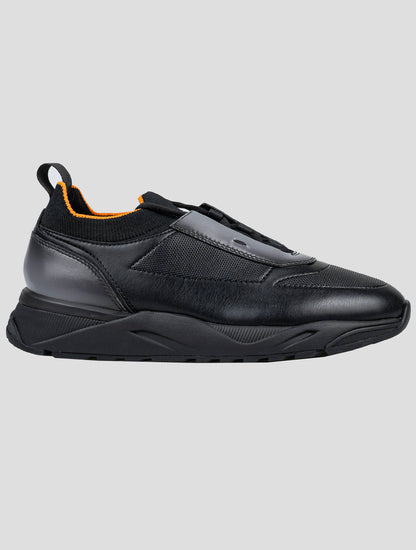 Santoni Black Leather Sneakers