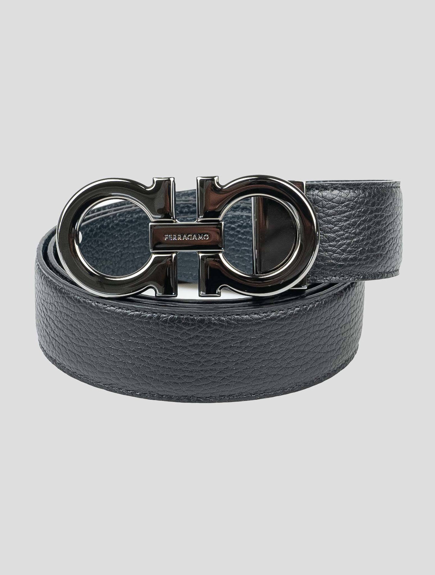 Ferragamo Black Blue Leather Reverse Belt