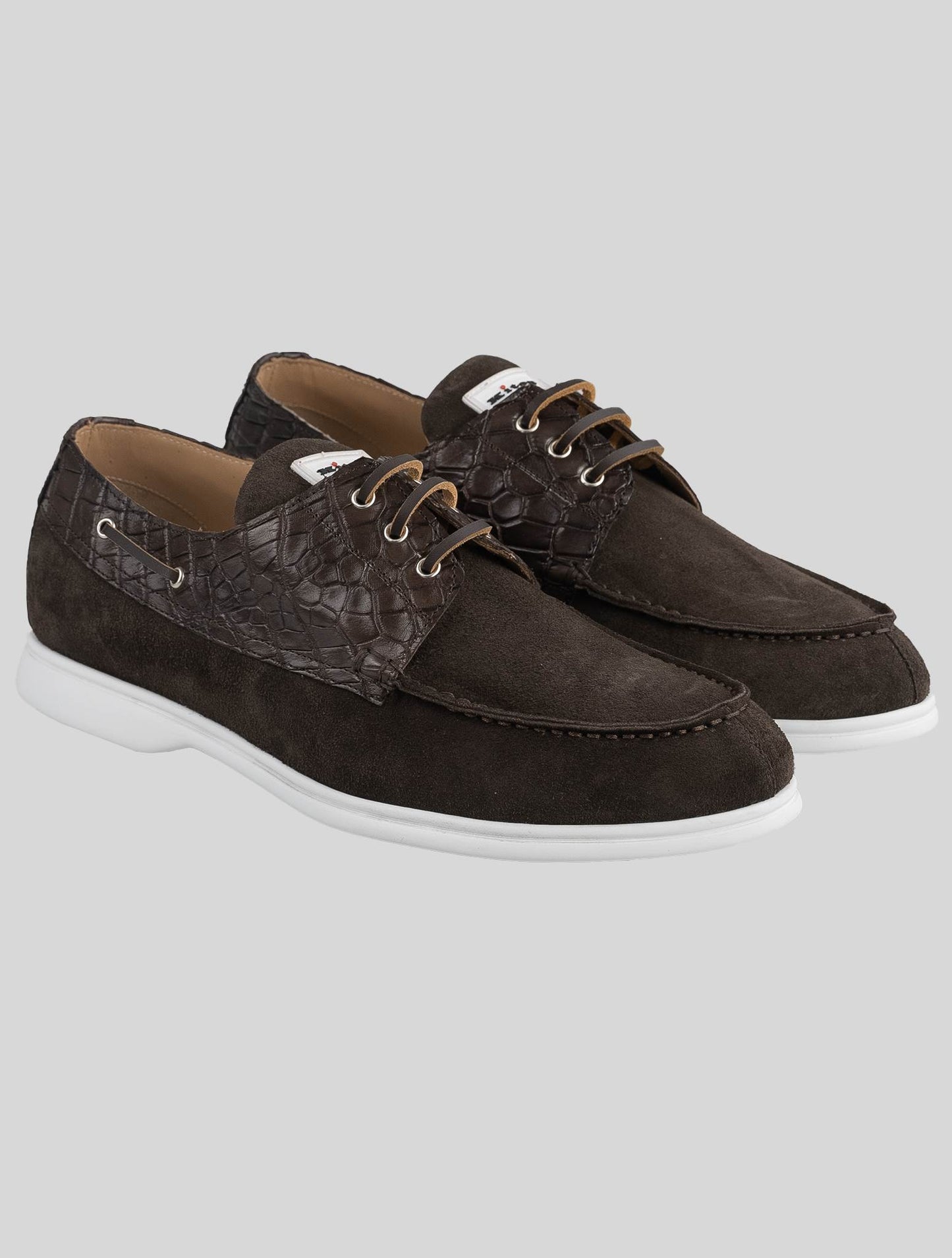Kiton Brown Leather Suede Leather Crocodile Sneakers Shoes