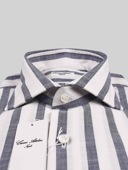 Cesare Attolini 화이트 블루 코튼 셔츠