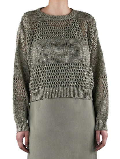Brunello Cucinelli Green Linen Nylon Sweater Crewneck Woman