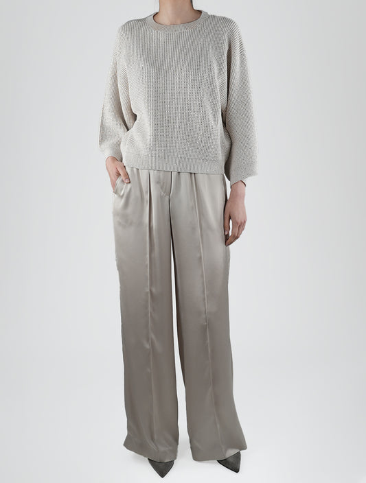 Brunello Cucinelli Beige Cotton Pl Sweater Crewneck Woman