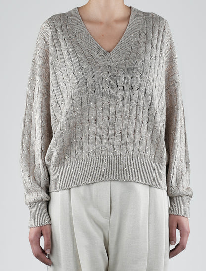 Brunello Cucinelli béžové prádlo nylonový svetr s výstřihem do V dámské