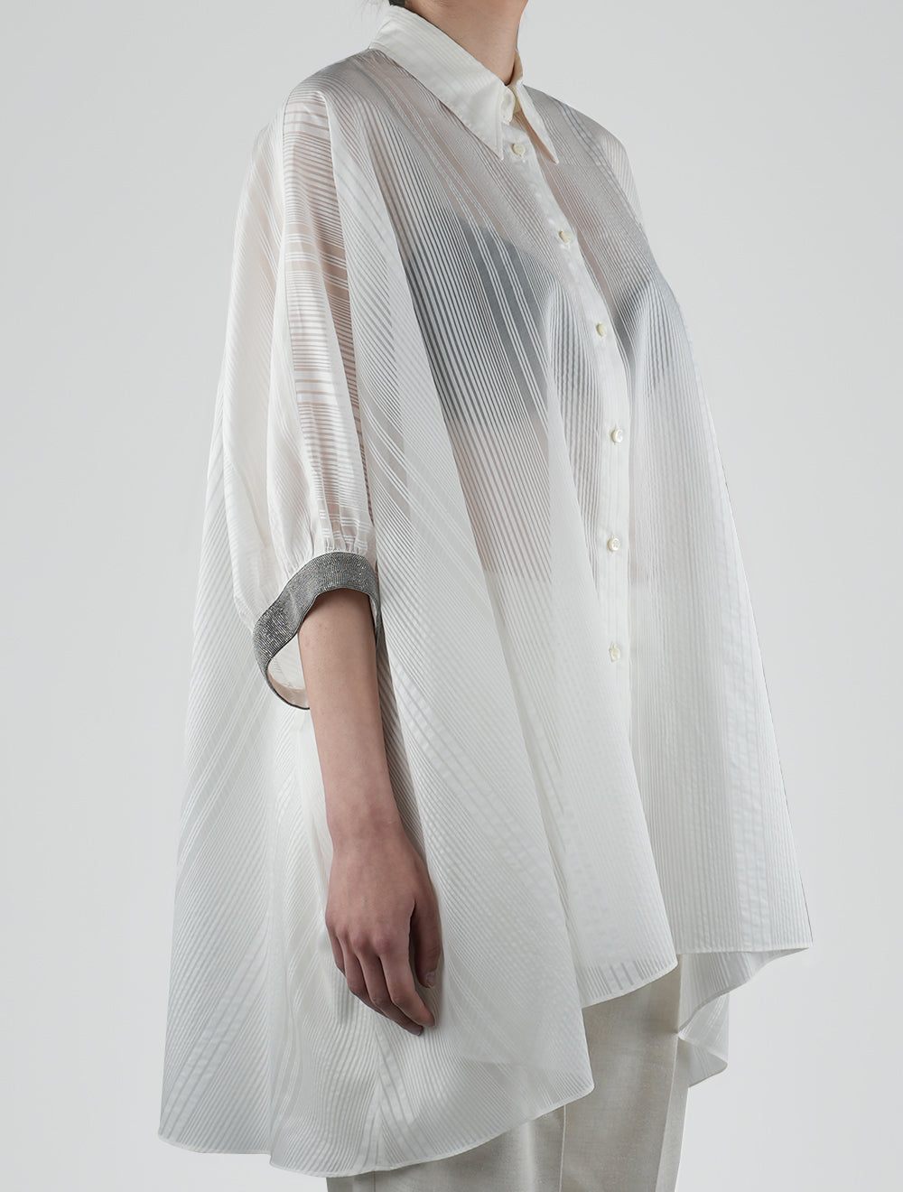 Brunello Cucinelli כותנה לבנה משי Blusa חולצה אישה