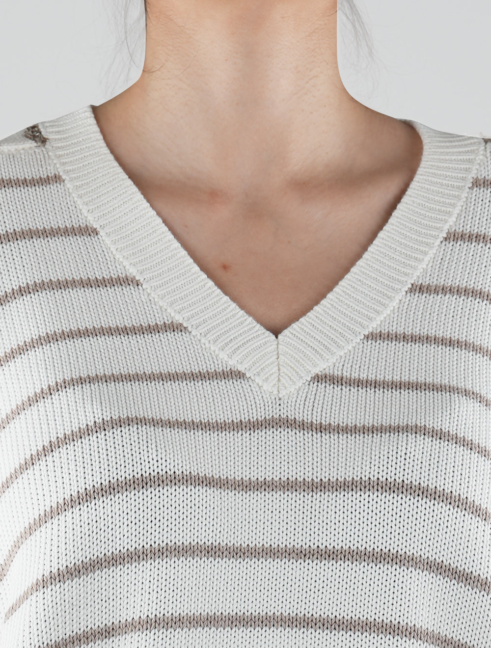 Brunello Cucinelli White Beige Cotton Sweater V-neck Woman