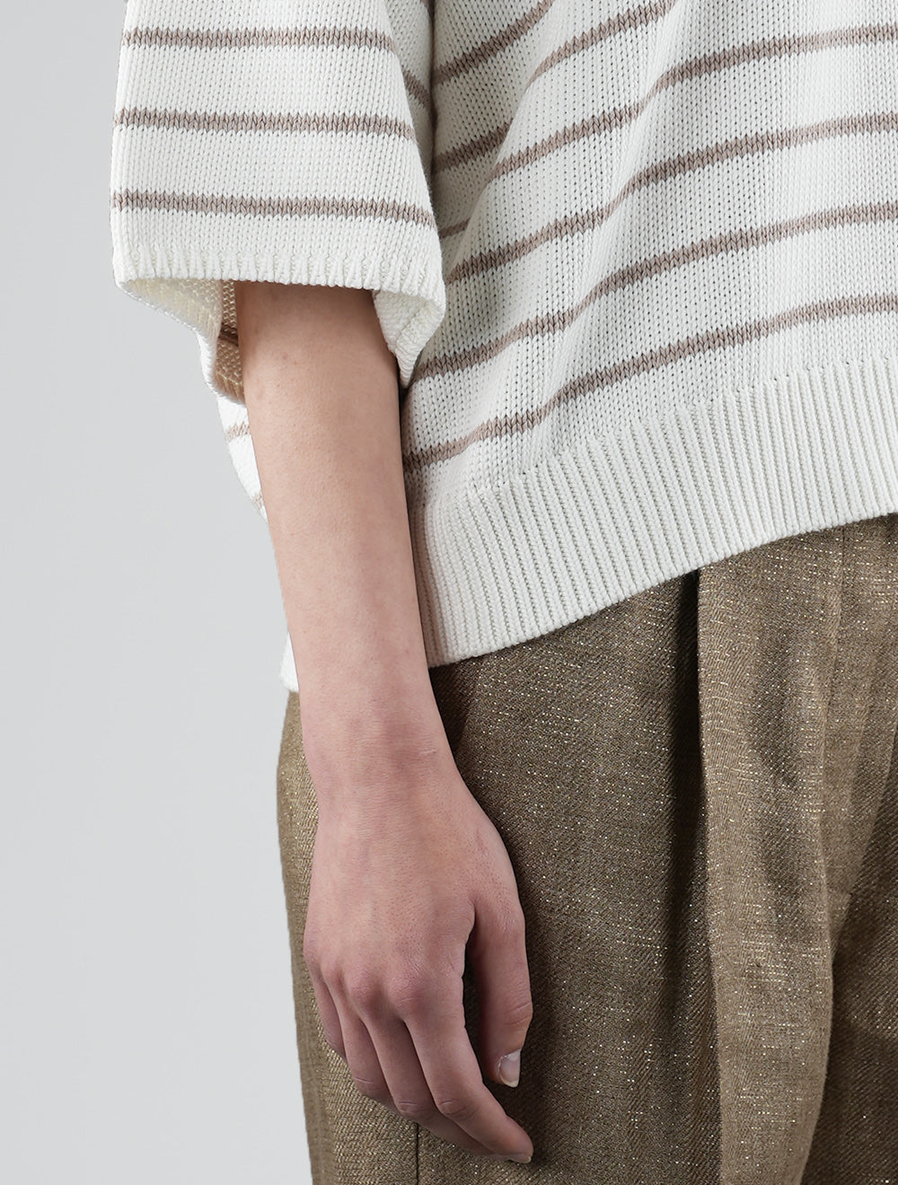 Brunello Cucinelli hvit beige bomullssweater V-halsk Kvinne