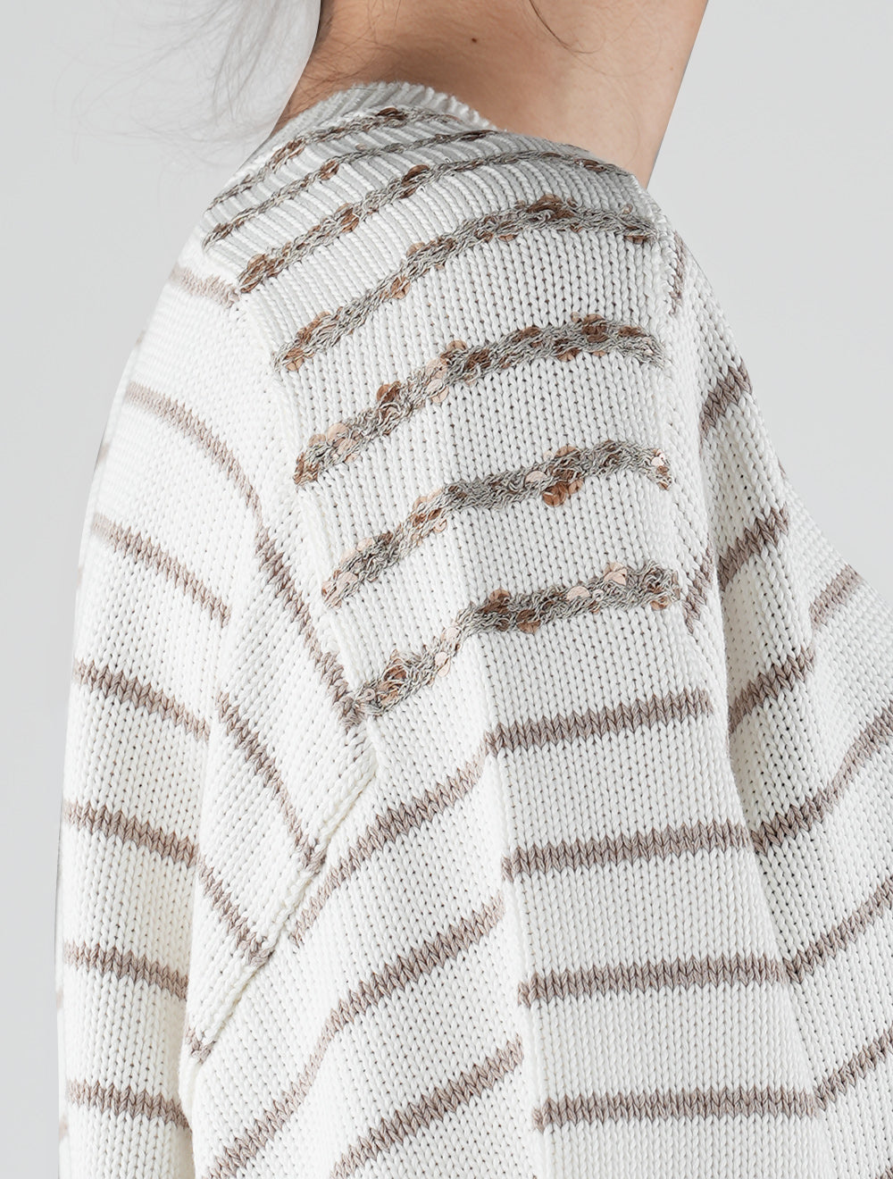 Brunello Cucinelli White Beige Cotton Sweater V-neck Woman