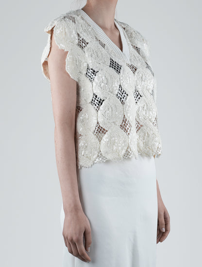 Brunello Cucinelli White Linen Silk Pa Sweater V-neck Woman