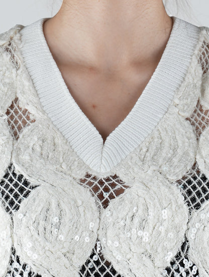 Brunello cucinelli bílé plátno hedvábí pa svetr v krku žena