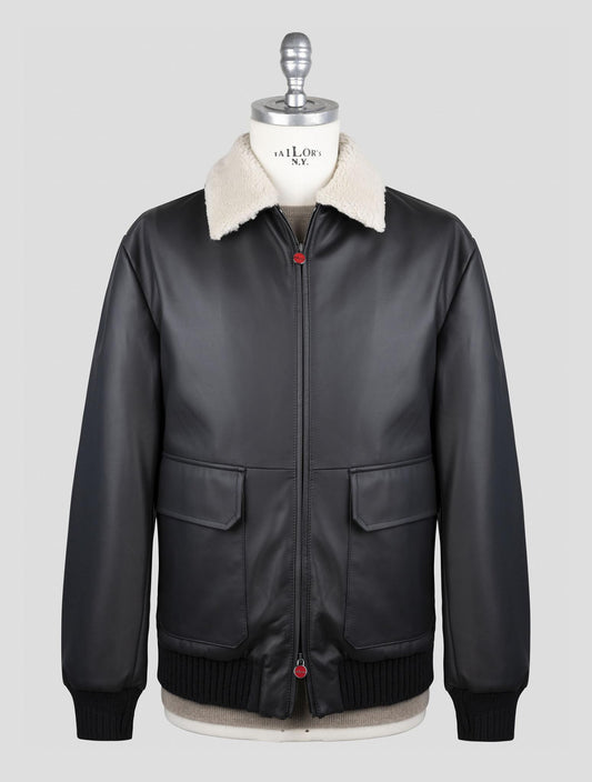 Kiton Black Leather Lamb Coat - Italian Luxury Outerwear