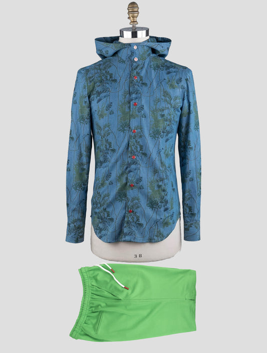 Kitonマッチング衣装-ブルーマリアーノとグリーンショートパンツトラックスーツ