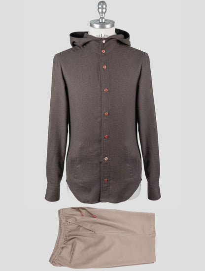 Kiton matching outfit-brown mariano and beige short pants tracksuit