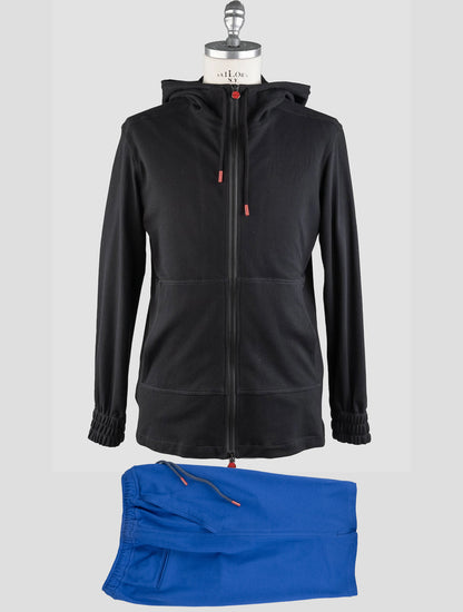 Kiton Matching Outfit-Schwarze Umbi und blaue Kurzhose Trainings anzug