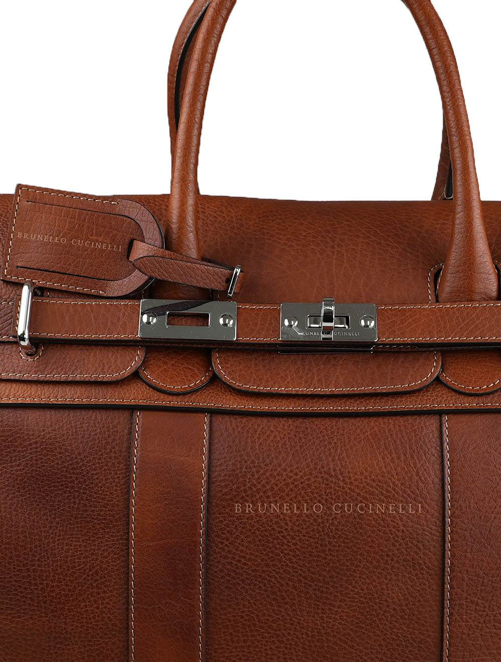 Brunello cucinelli hnědá kožená cestovní taška