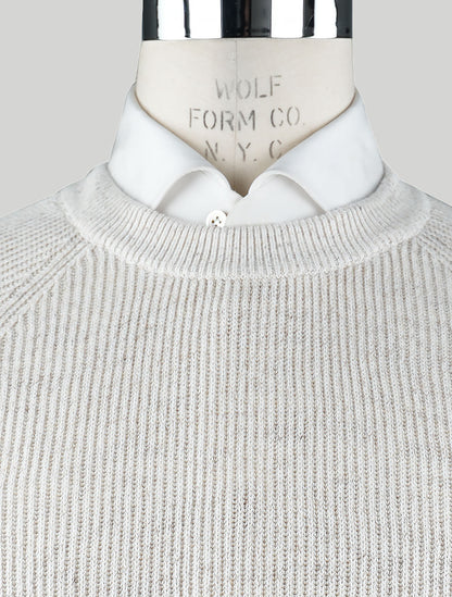 Brunello cucinelli smėlio spalvos medvilnės lino megztinis įgulos kaklas