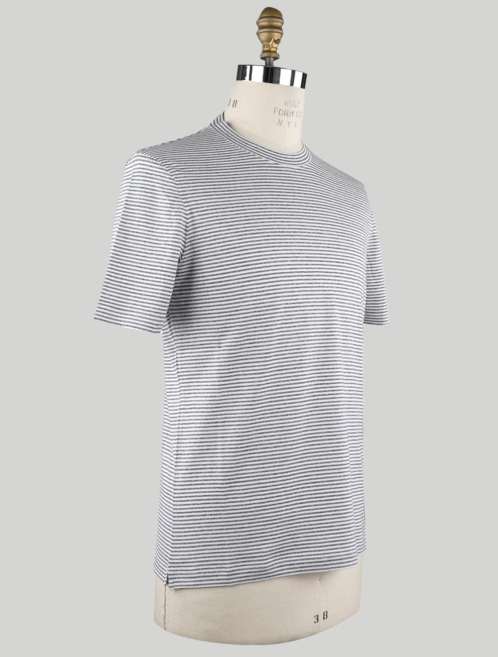 Brunello Cucinelli T-Shirt aus weißem blauem Leinen aus Baumwolle