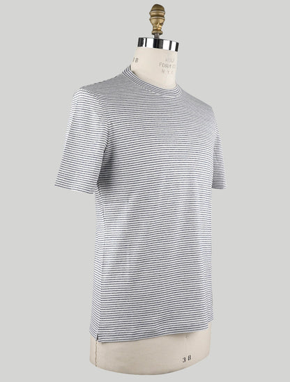 Brunello Cucinelli 화이트 블루 코튼 린넨 티셔츠