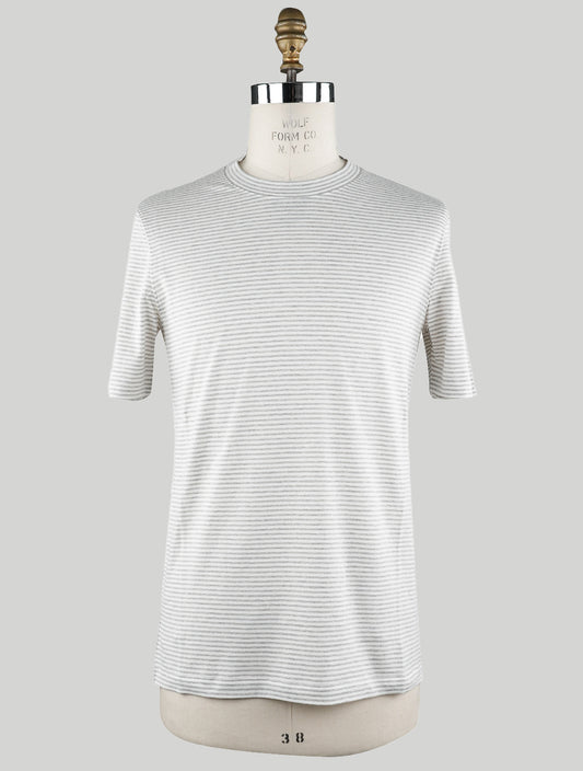 Brunello Cucinelli balts pelēks kokvilnas lina T-krekls