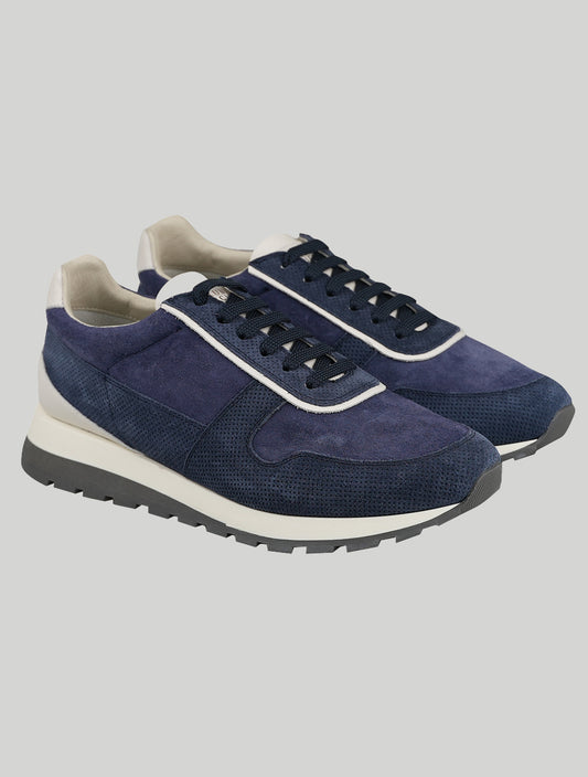 Brunello Cucinelli蓝色皮革麂皮运动鞋