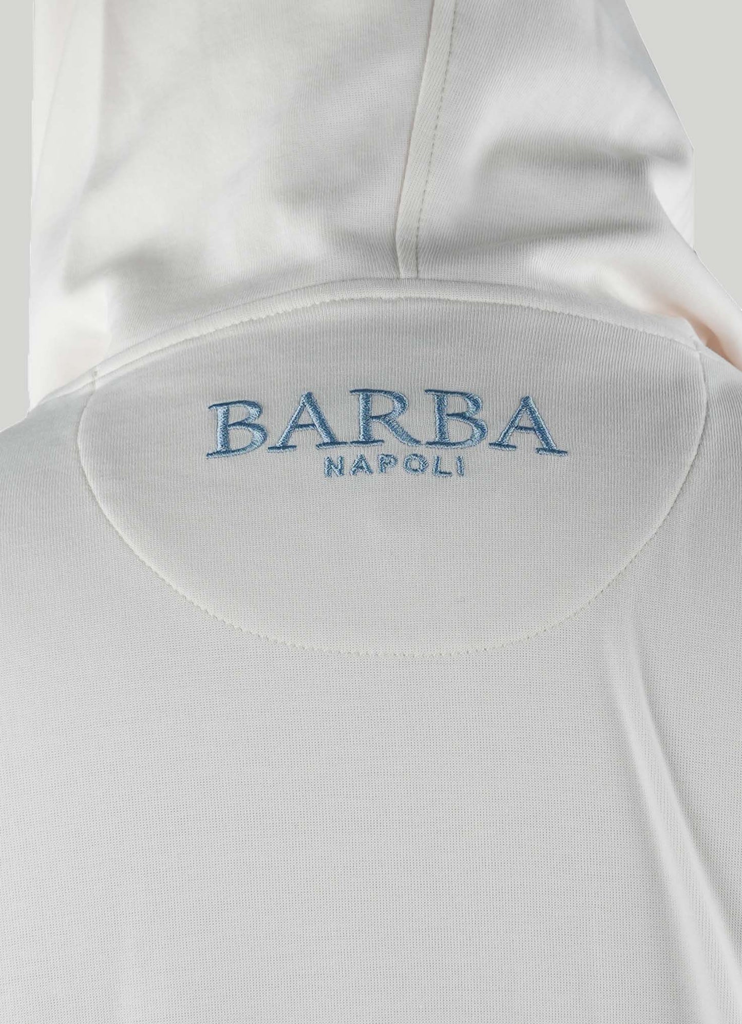 Barba Napoli Weißer Baumwoll-PA-Pullover mit durchgehendem Reißverschluss