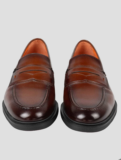 Santoni Brown Leather Loafers