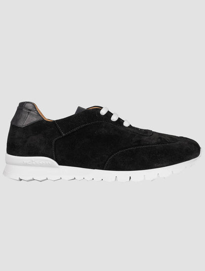 Kiton Black Leather Suede Leather Crocodile Sneakers