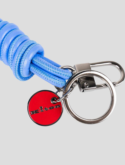 Kiton Light Blue Leather Keychain