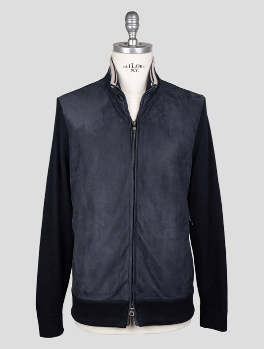 Fioroni Blue Cotton Cashmere Leather Suede Coat