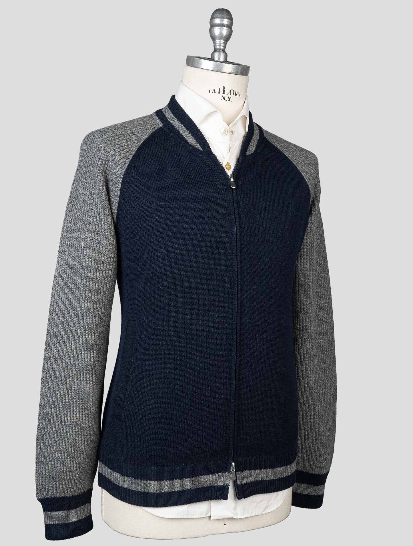 Gran Sasso Blue Gray Wool Cashmere Viscose Sweater Full Zip