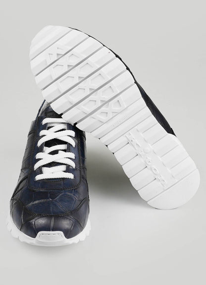 Kiton Blue Leather Crocodile Sneakers