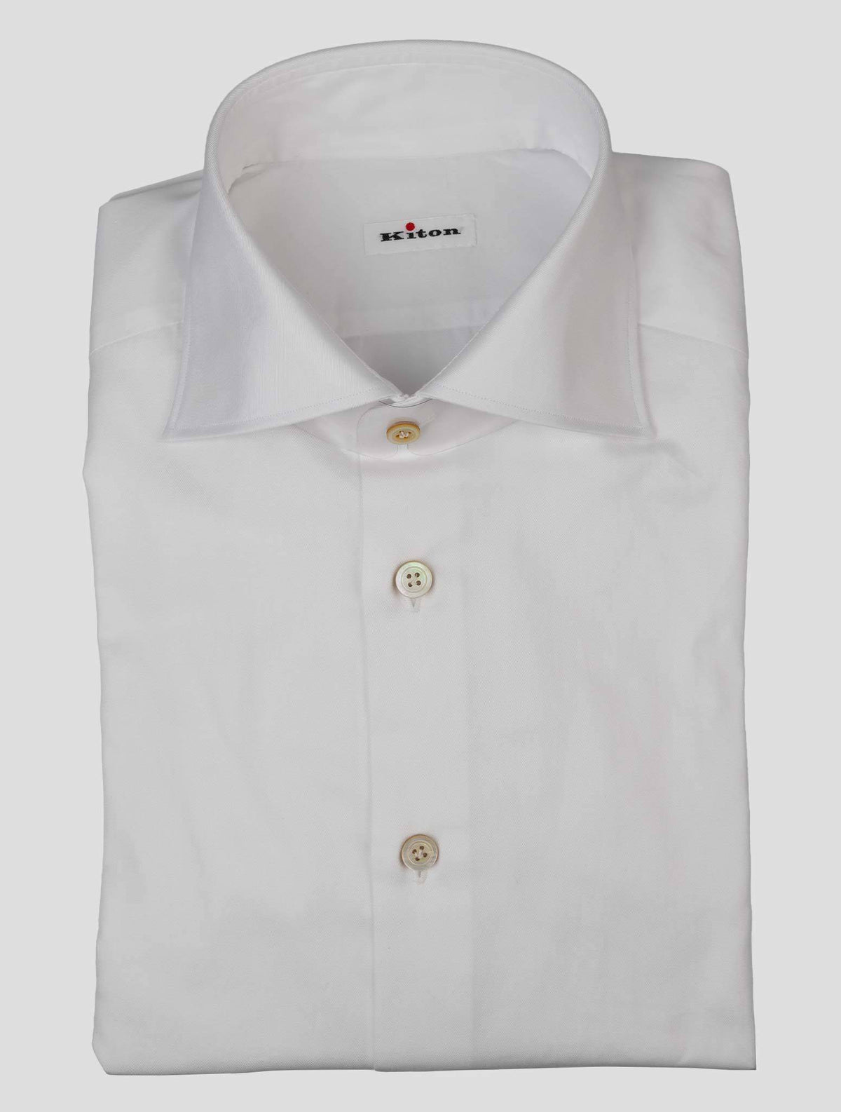 Kiton white cotton dress shirt, classic fit, size options 15, 15.5, 15.75, perfect for business or elegant gifting.