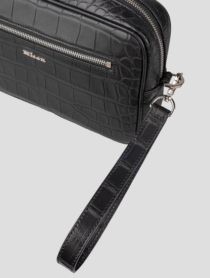 Kiton crna kožna džepna torbica od krokodila