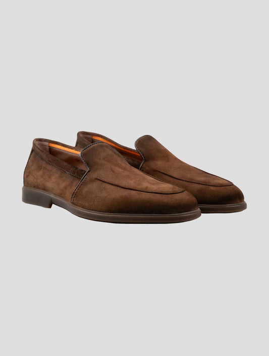 Santoni Brown Leather Suede Loafers