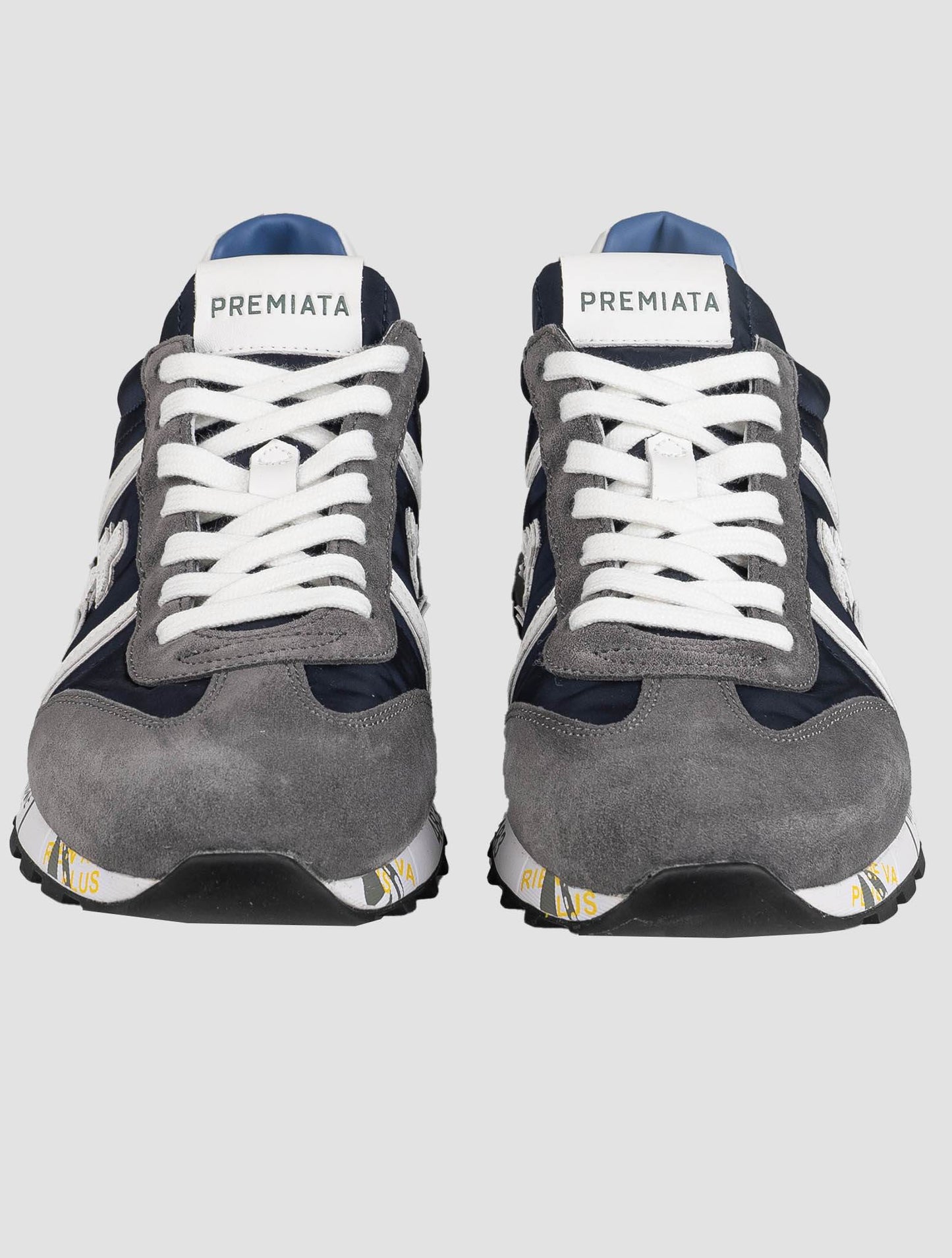 Premiata Blue Gray Leather Suede Pa Sneakers