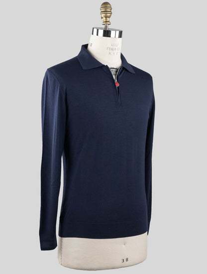 Kiton Blue Navy Wool Sweater Polo Half Zip Diamante Blue