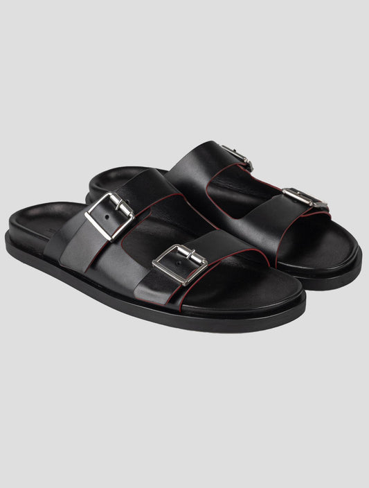 Kiton Black Leather Calf Sandals