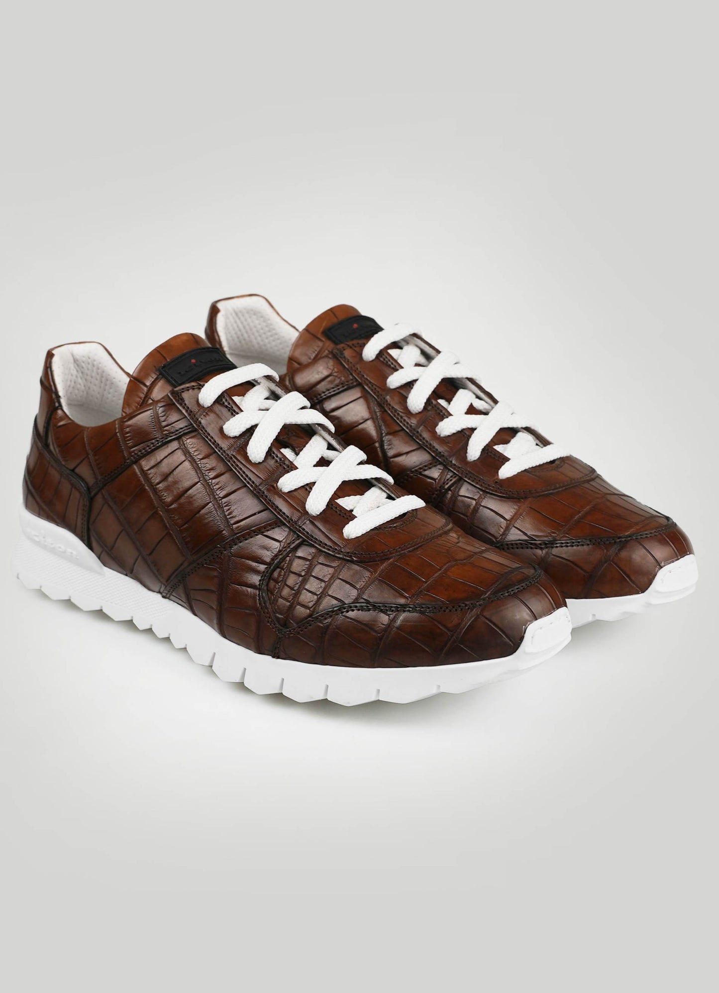 Kiton Brown Leather Crocodile Sneakers
