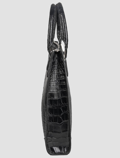 Kiton černá kožená krokodýlová taška