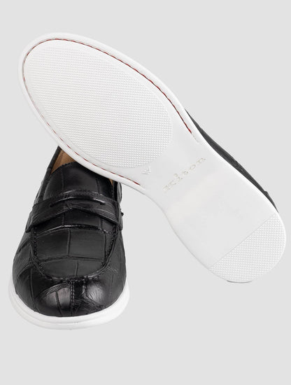 حذاء بدون كعب من جلد التمساح الأسود Kiton