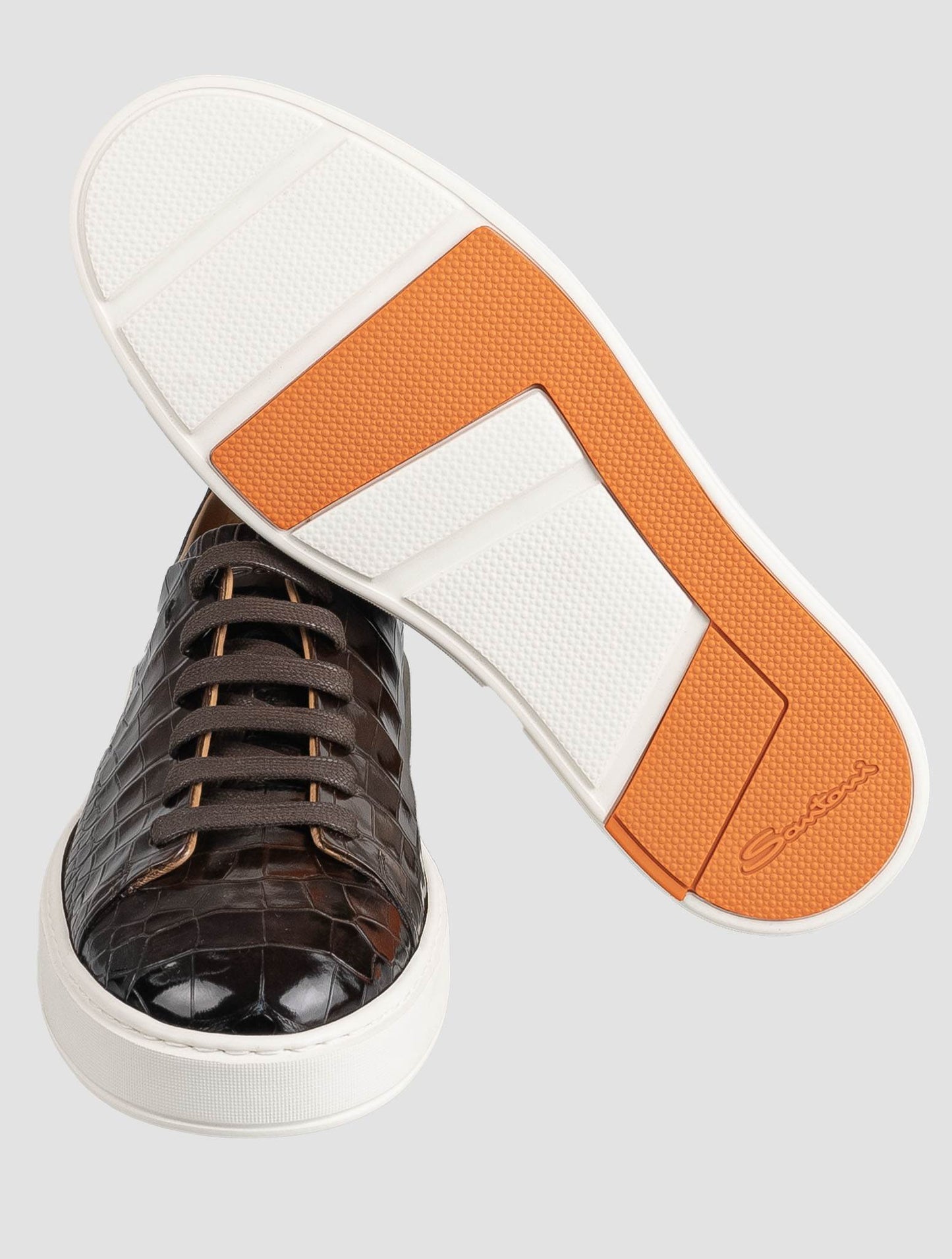 Santoni brun läder krokodilers sneakers