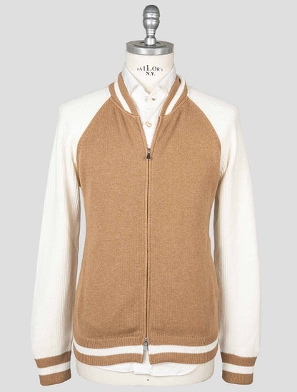 Gran Sasso Beige White Wool Cashmere Viscose Sweater Full Zip