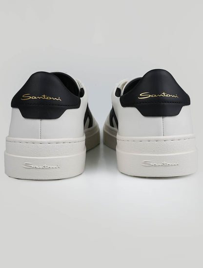 Santoni White Black Leather Sneakers