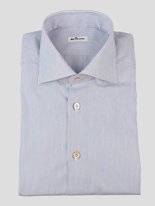 Kiton Blue White Cotton Shirt