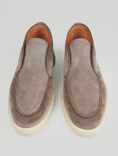 Santoni Beige Leather Suede Loafers