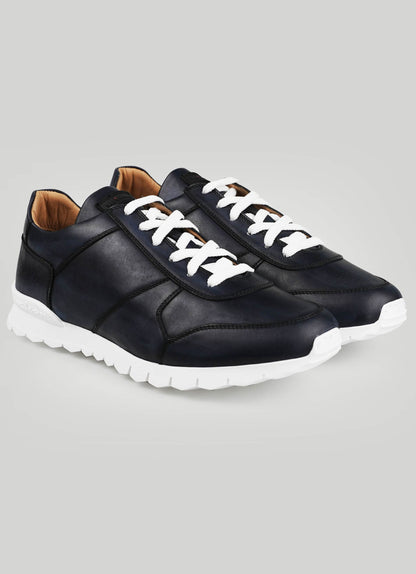 Kiton Dark Blue Leather Fur Sheepskin Sneakers
