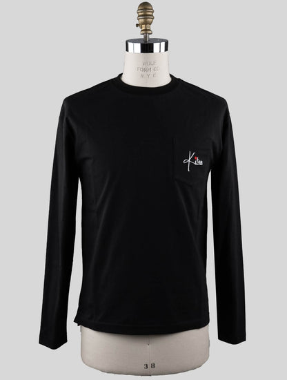 Kiton melna kokvilnas t-krekls ar garām piedurknēm